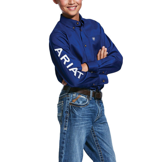 Ariat® Boy's Team Logo Ultramarine Blue Twill Button-Up Shirt 10030164