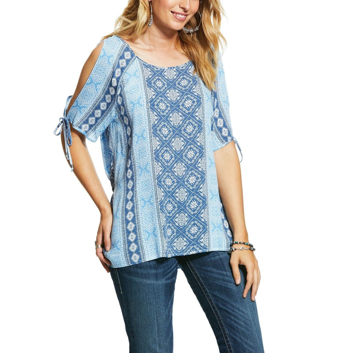 Load image into Gallery viewer, Ariat® Ladies Blue Printed Bandana Beauty Short Sleeve Top 10030846
