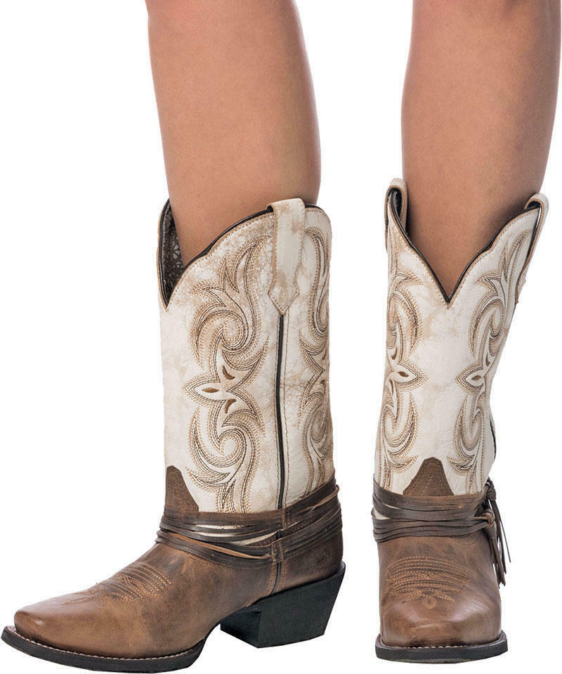 Laredo Women's Myra Cowboy Boot – Two-Tone Leather With Pull-On Style & Snip Toe