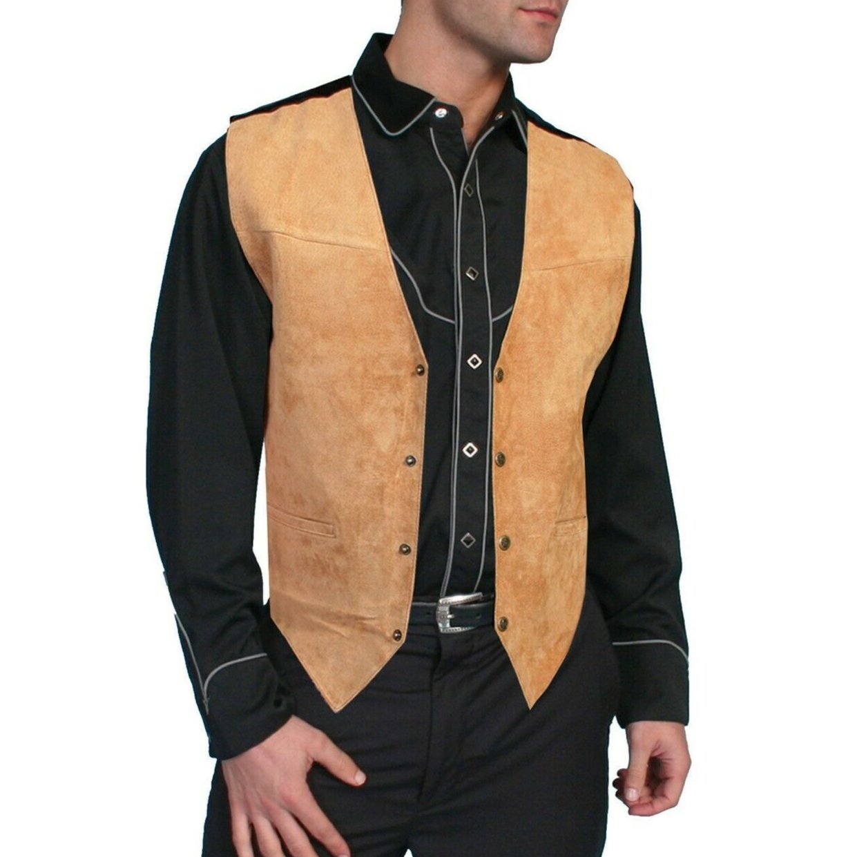 Load image into Gallery viewer, Scully Men&amp;#39;s Bourbon Boar Suede Snap Front Vest 504-409
