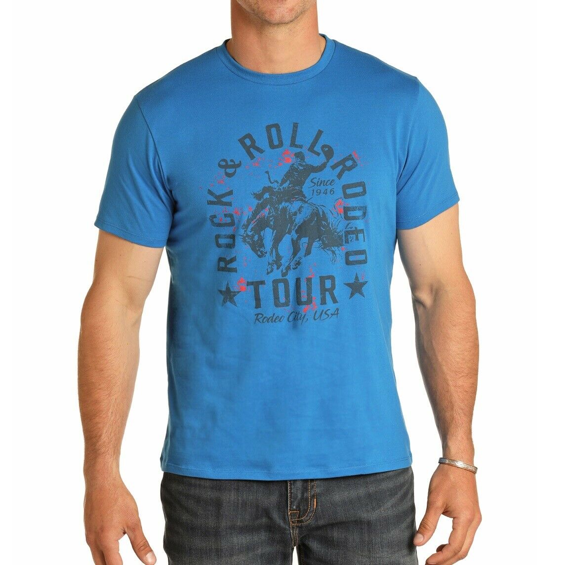Rock & Roll Cowboy Men's Blue 'Rock and Roll Rodeo Tour' Shirt P9-4419
