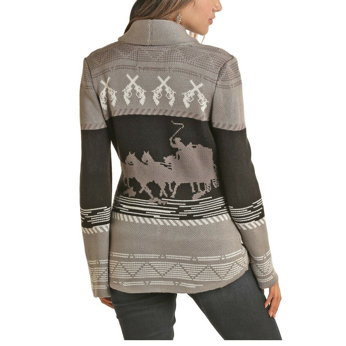 Powder River Ladies Grey Stagecoach Aztec Sweater 52-6718-05
