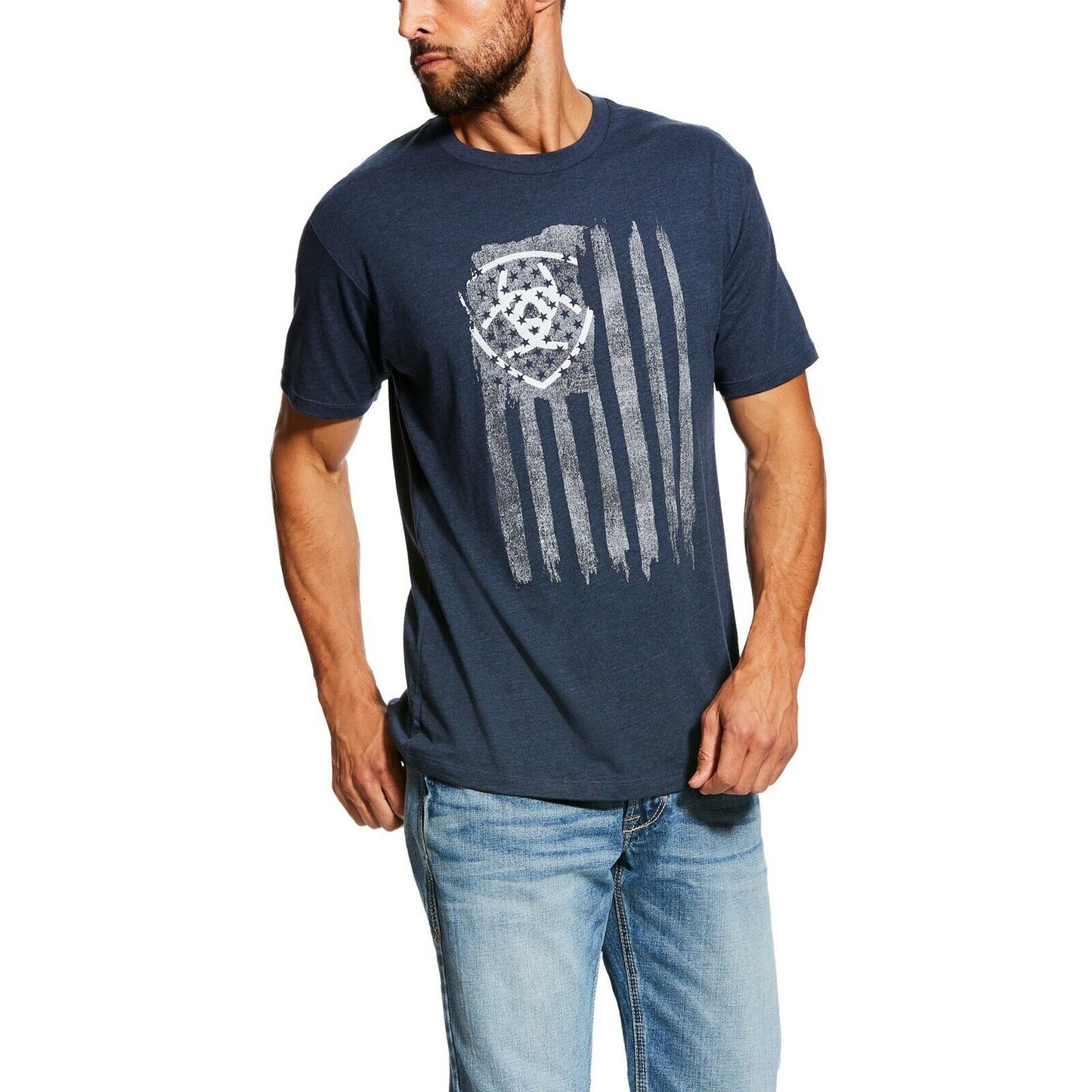 Ariat® Men's Vertical Flag Navy Blue Short Sleeve T-Shirt 10026659