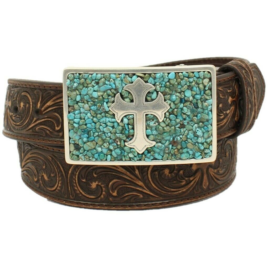 Nocona Ladies Turquoise Buckle Cross & Scroll Embossed Belt N3423002