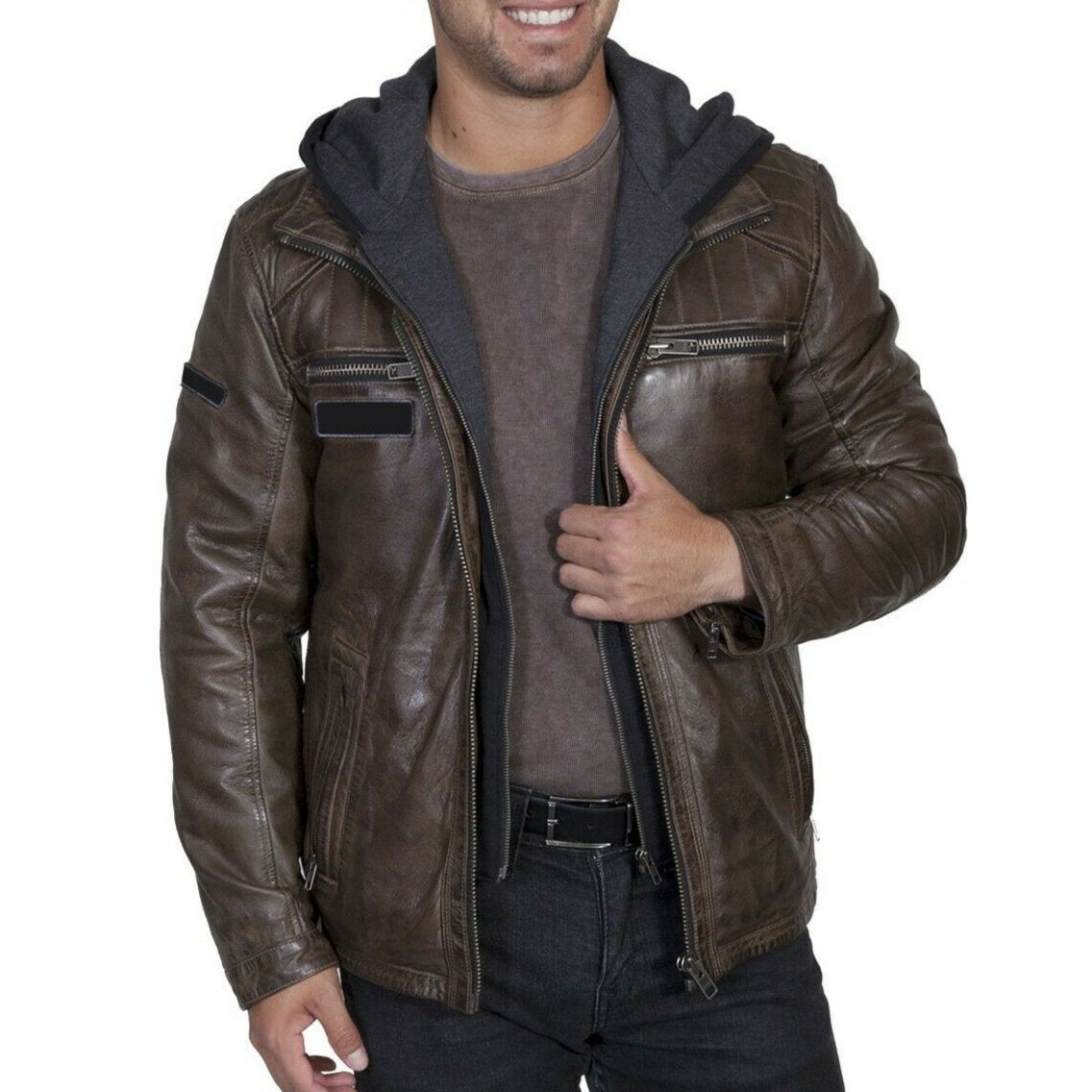 Scully Men's Antique Brown Lamb-Skin Jacket with Hoodie Insert 1016-12