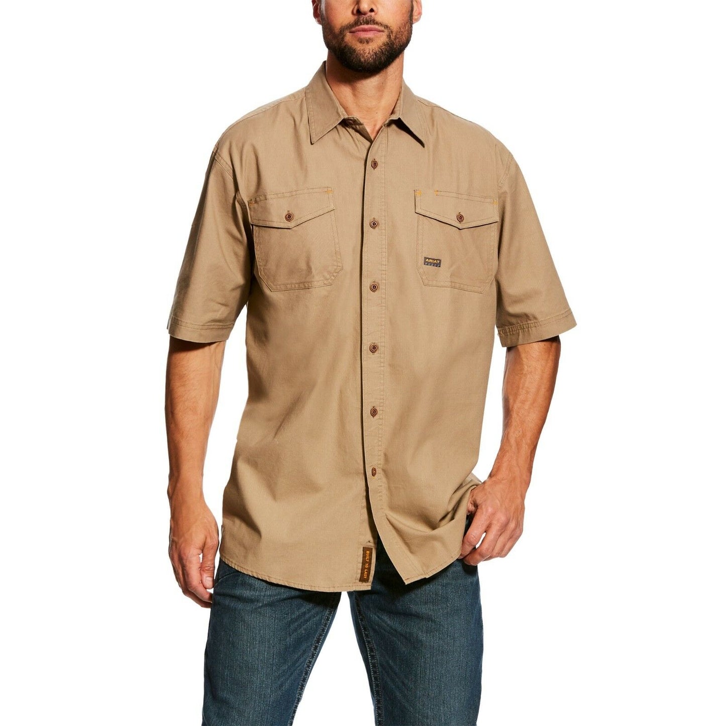 Ariat® Men's Rebar Made Tough Khaki Short Sleeve Work Shirt 10025391 ...