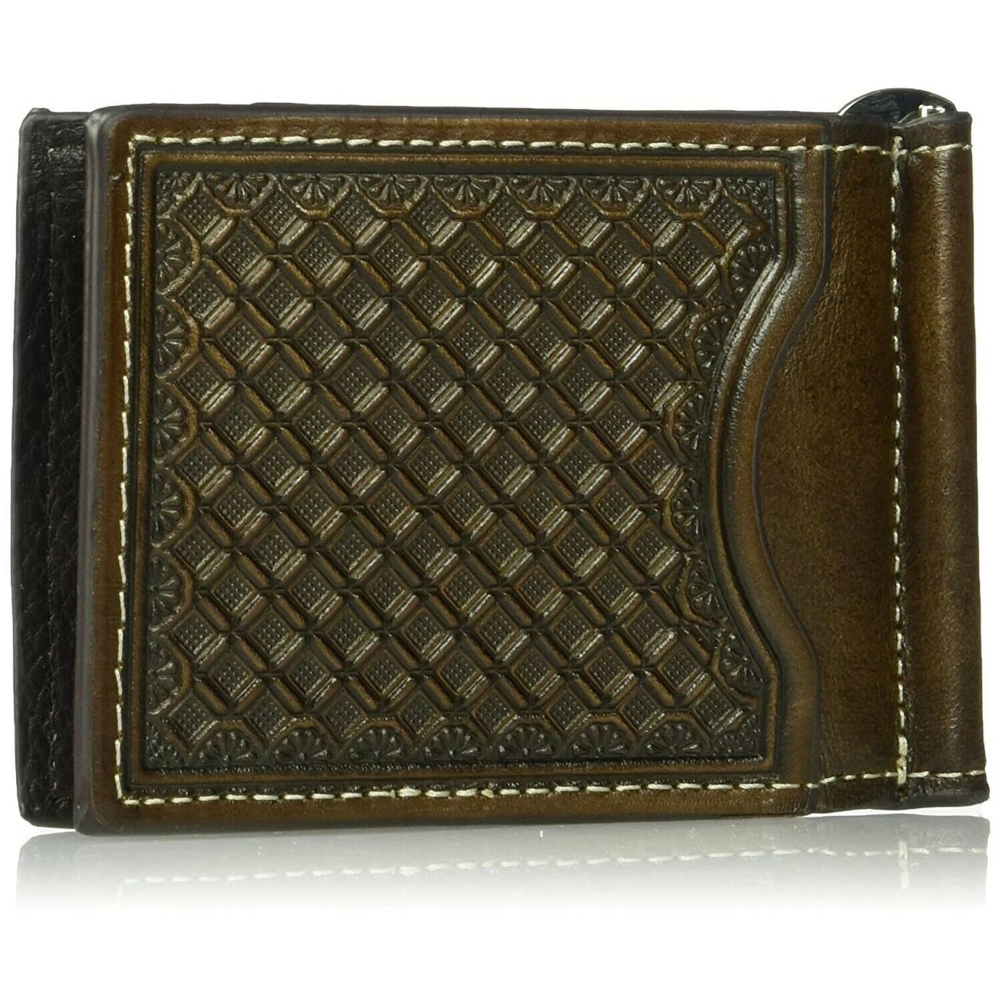 Nocona Embossed Chocolate Leather Bi-Fold Money Clip N5412747