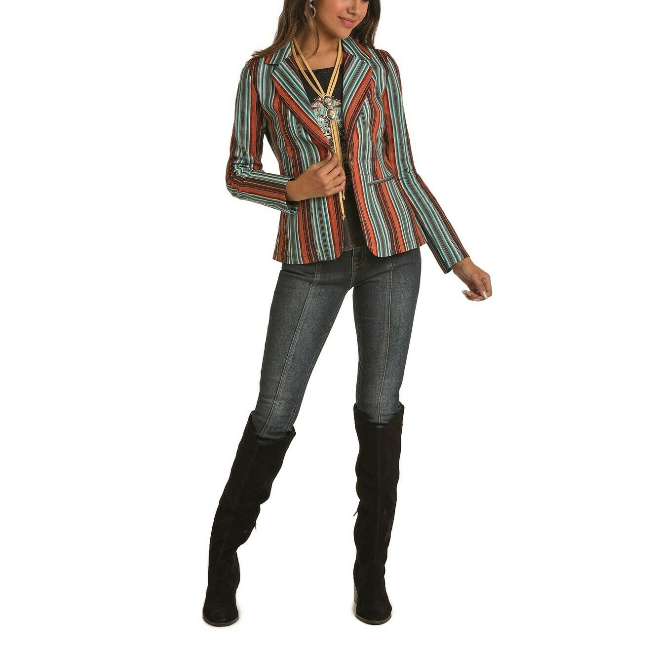 Rock & Roll Cowgirl Ladies Jade Striped Print Jacket 52-6251