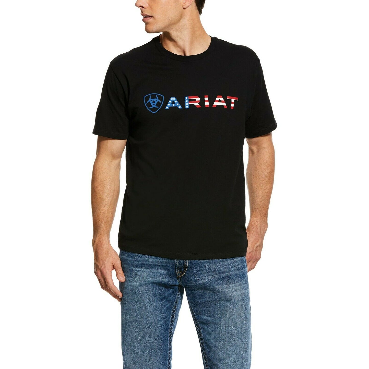 Ariat® Men's Black USA Wordmark Short Sleeve T- Shirt 10031731