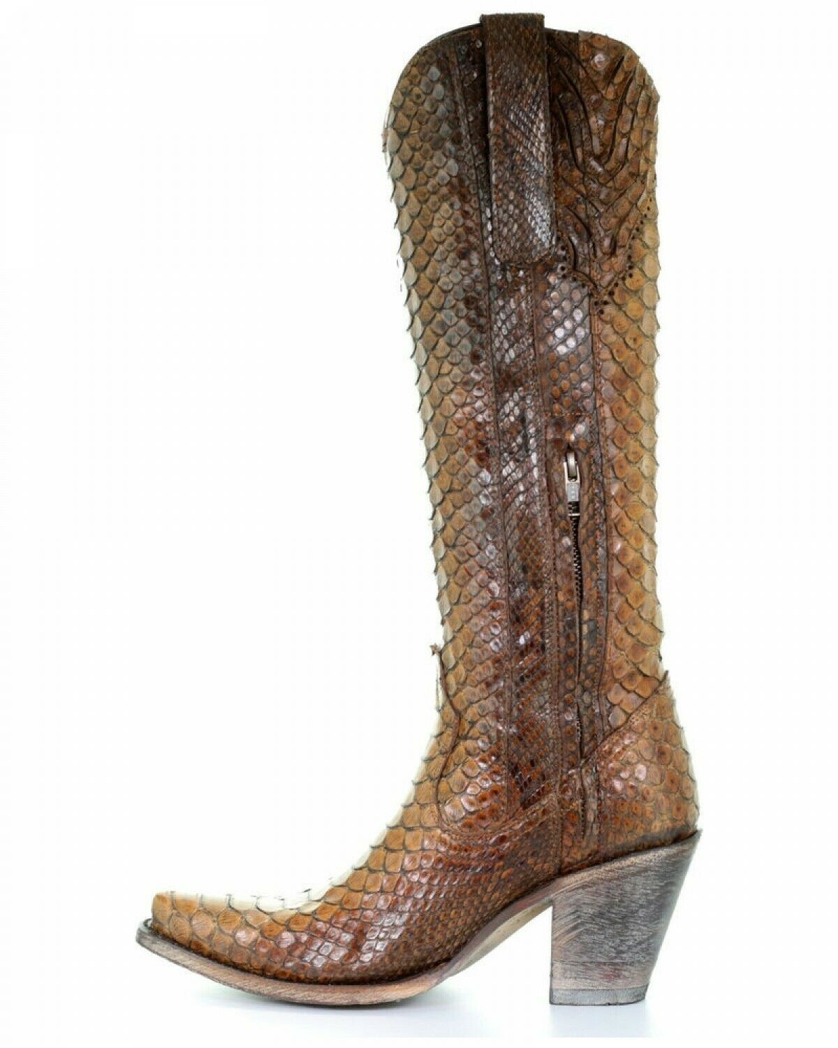Corral Ladies Tan Full Python Snakeskin Zip-Up Knee-High Boots A3667