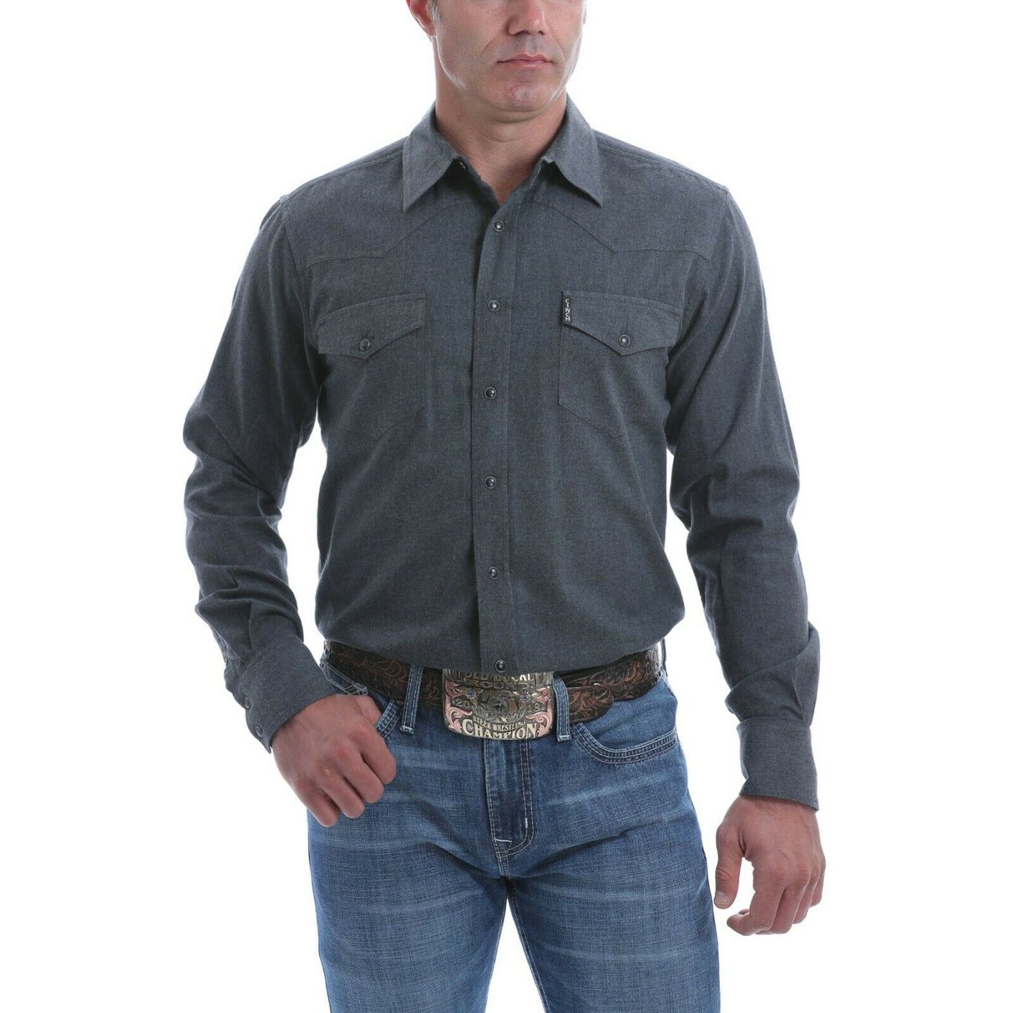 Cinch Men's Heather Charcoal Long Sleeve Button-Down Shirt MTW1312042
