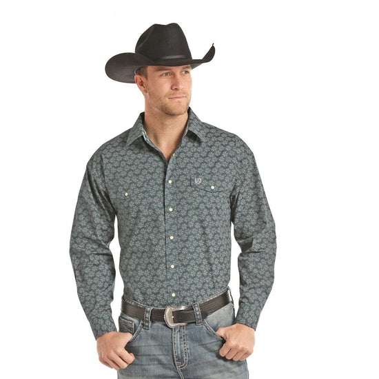 Panhandle Men's Teal Peached Poplin Long Sleeve Button Shirt 36S7712