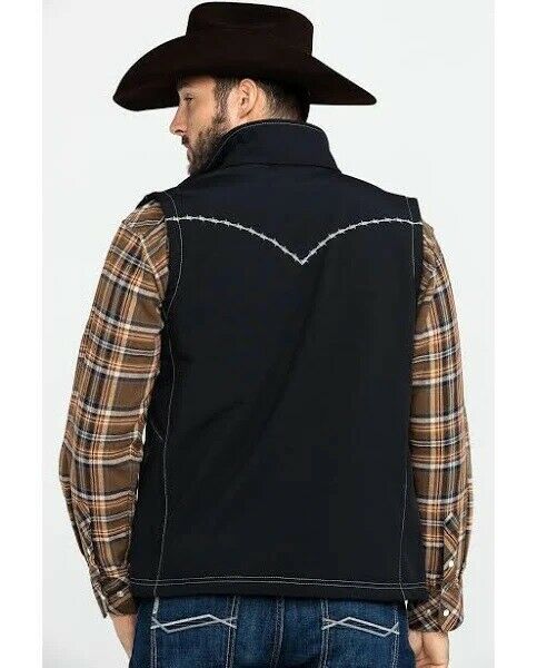 Cowboy Hardware Men's Barbed Line Poly-Shell Black Vest 187097-010