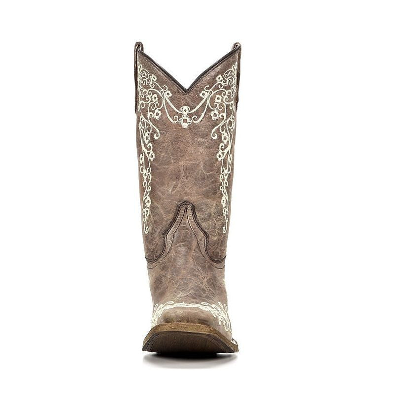 Corral Children's Bone Embroidered Cowhide Square Toe Boot A2980 - Wild West Boot Store