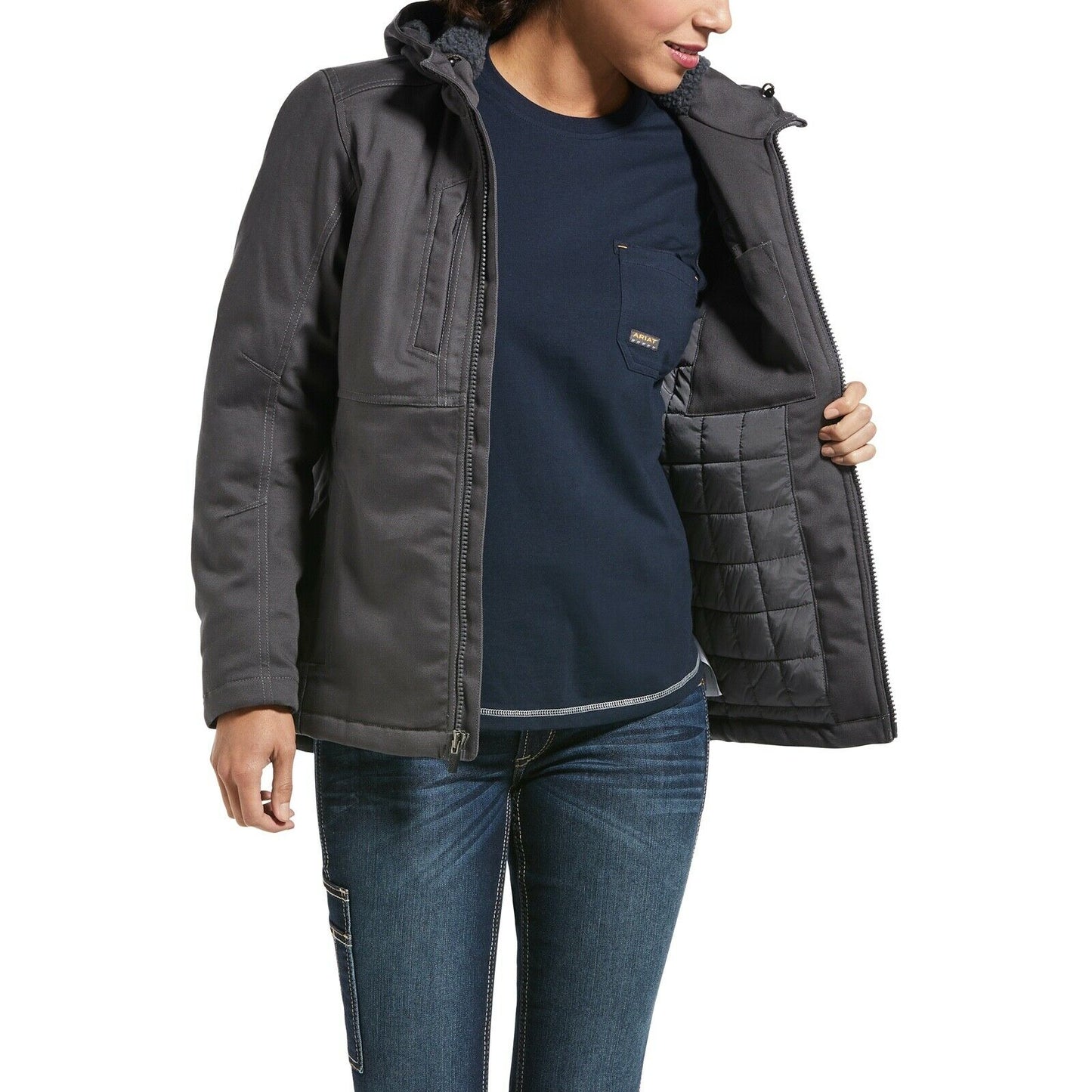 Ariat® Ladies Rebar™ DuraCanvas™ Insulated Grey Hooded Jacket 10032917