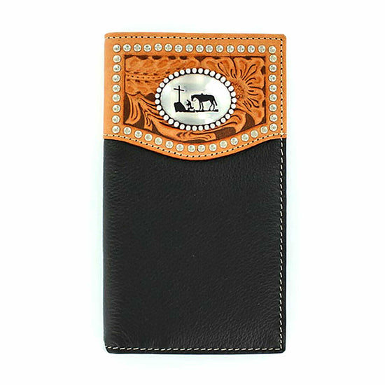 Nocona Men's Black & Tan Cross Concho Embossed Leather Wallet N5431401