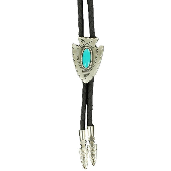 Load image into Gallery viewer, Double S Arrowhead &amp;amp; Turquoise Stone Slide Bolo Tie 22118
