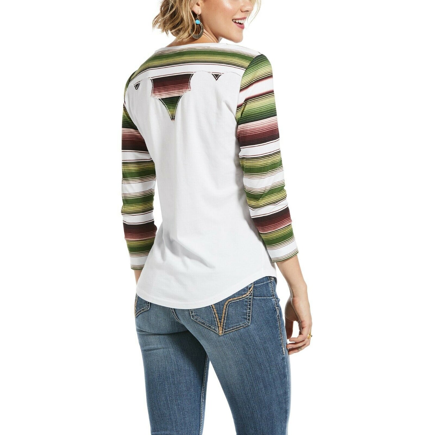Ariat® Ladies White & Stripe Sombrero 3/4 Sleeve T-Shirt 10032816