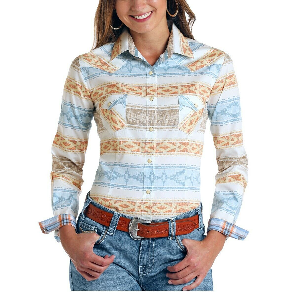 Panhandle Rough Stock Ladies Alta Aztec Print Stretch Shirt R4S5735