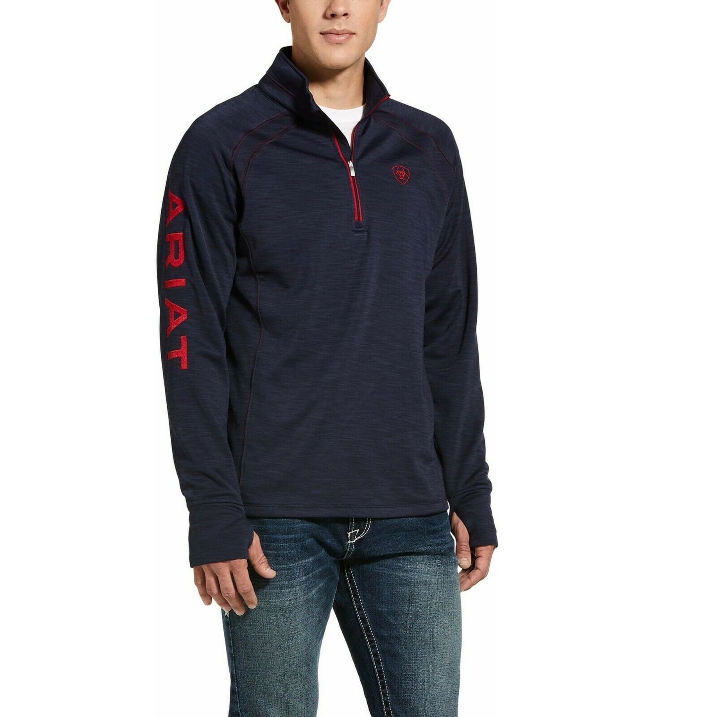 Ariat® Men's Navy Heather Team Logo 1/2 Zip Sweatshirt 10032804