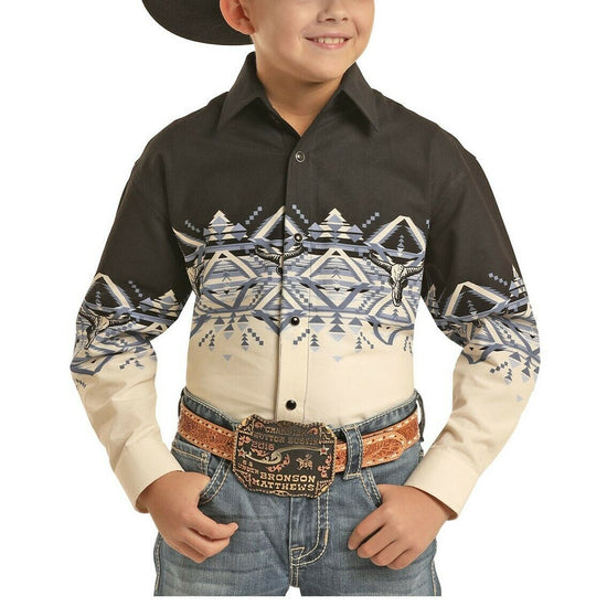 Panhandle Children's Black Aztec Long Sleeve Shirt C0S6086