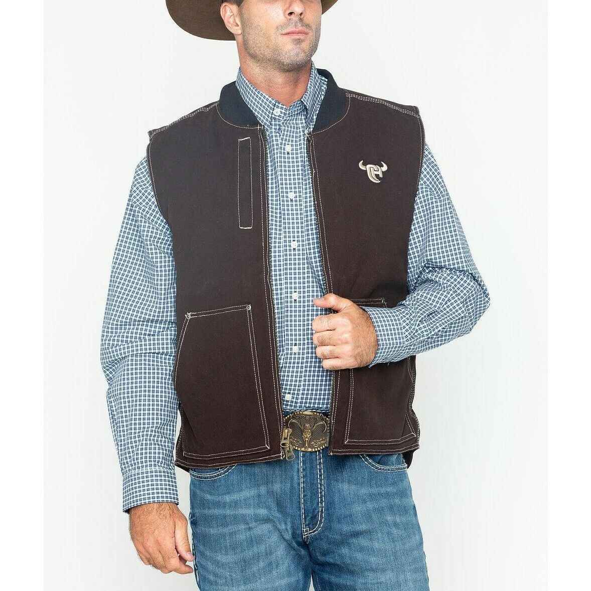 Load image into Gallery viewer, Cowboy Hardware Men&amp;#39;s Logo Workwear Brown Canvas Vest 185095-662
