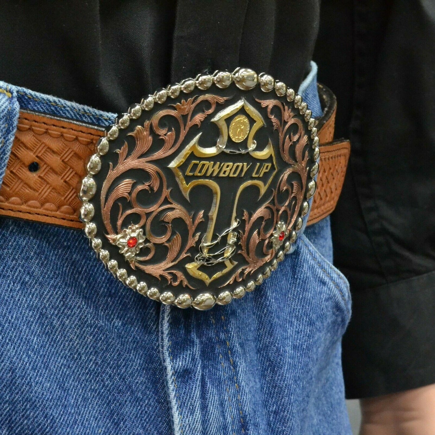 Montana Silversmiths Tri Color Cowboy Up Attitude Belt Buckle 60990