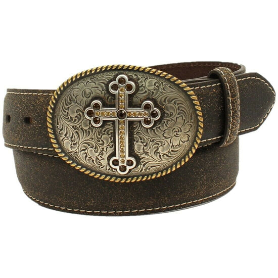 Nocona Ladies Antique Cross Dark Brown Crackle Leather Belt N3444202