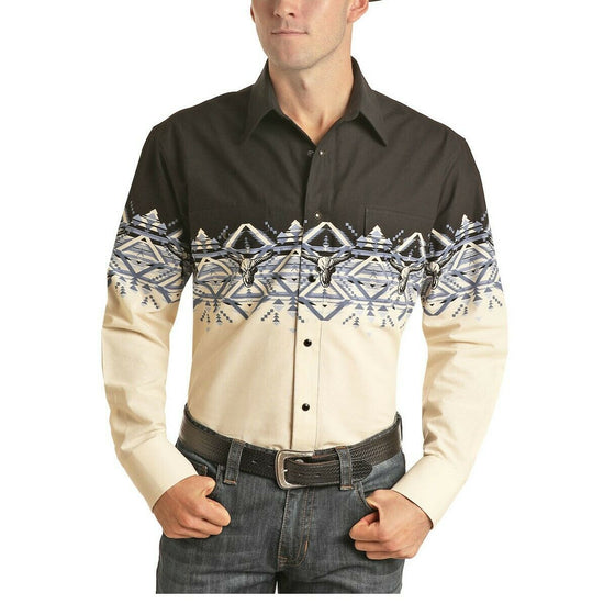 Panhandle Select Men's Black Aztec Border Long Sleeve Shirt 30S6086
