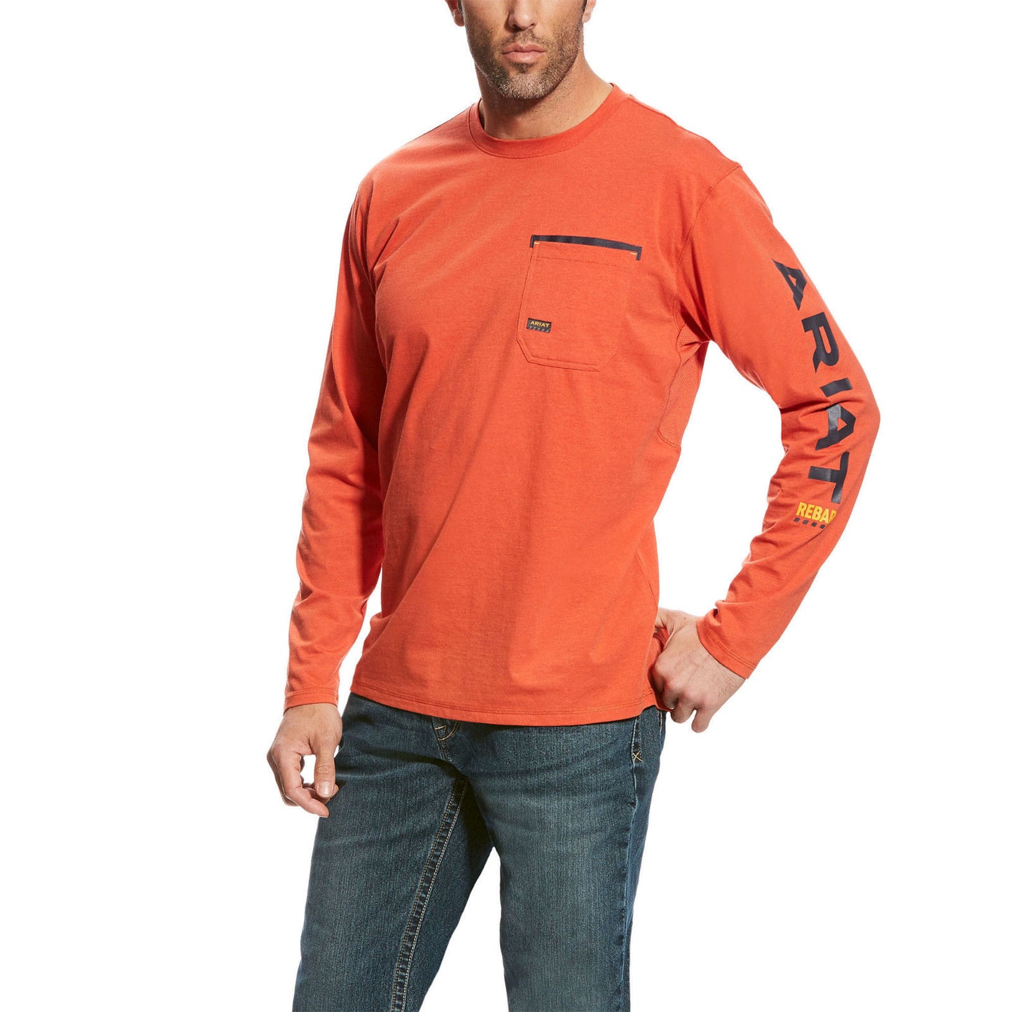 Ariat® Men's Rebar Workman Orange Long Sleeve Logo T-Shirts 10023922