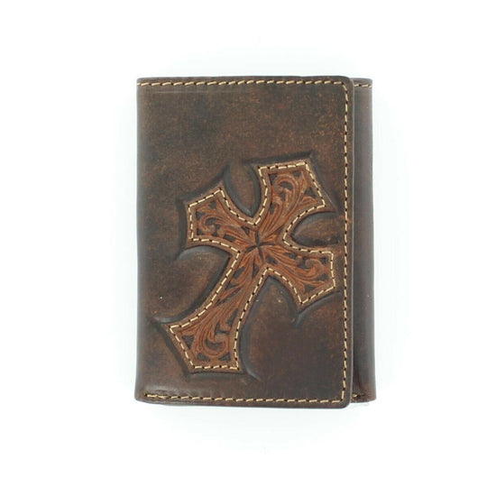 Load image into Gallery viewer, Nocona Men&amp;#39;s Tooled Cross Leather Trifold Wallet N5487244
