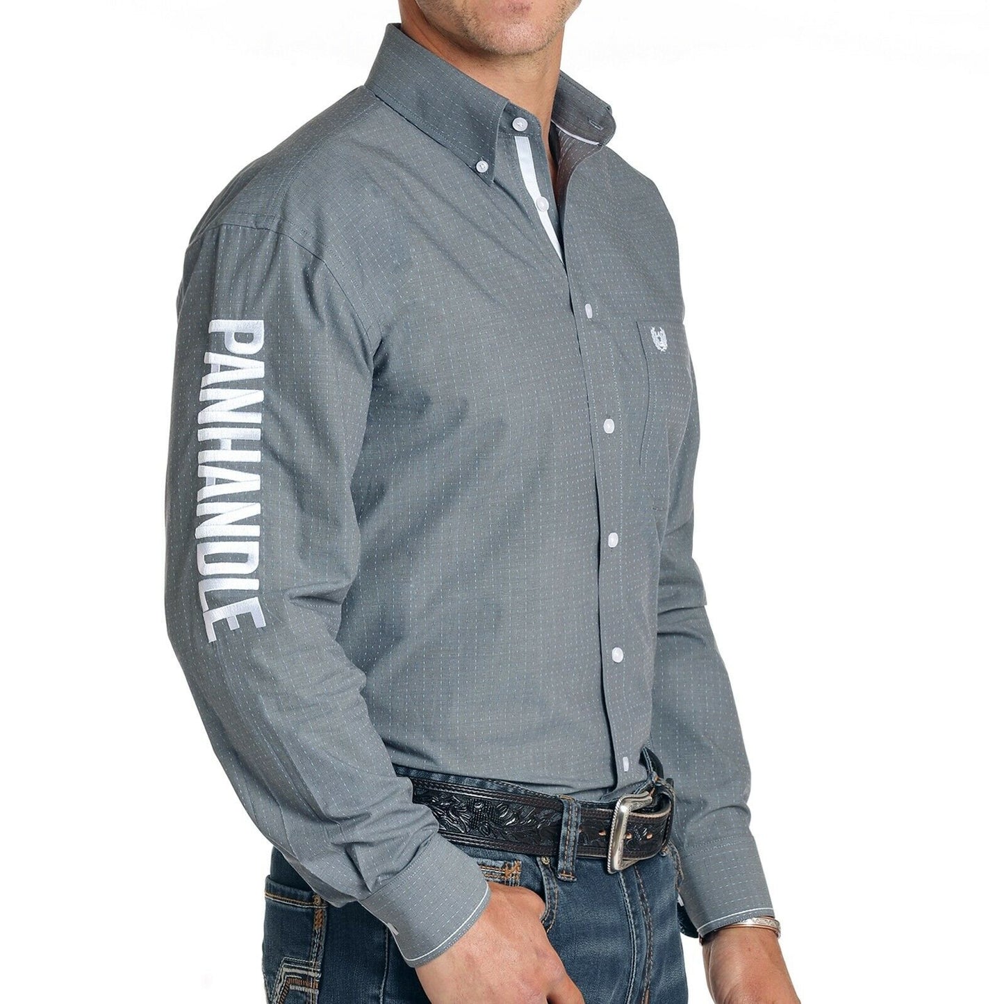 Panhandle Men's Grey Rough Stock Logo Shirt R0E4032