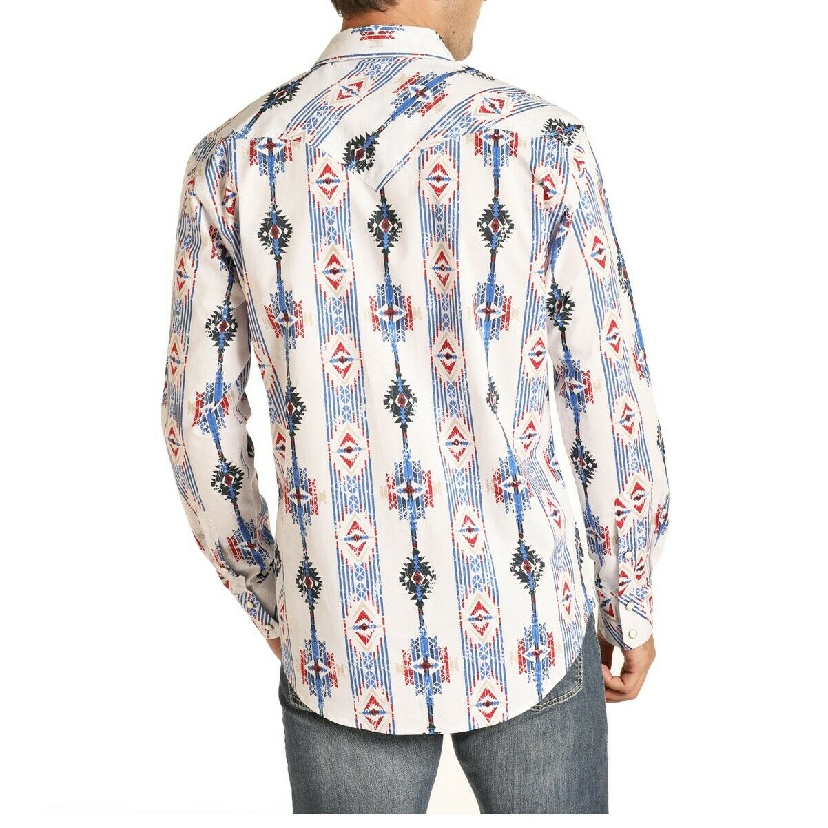 Rock & Roll Cowboy Men's Aztec Poplin Print Snap Shirt B2S4059