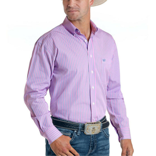 Panhandle Men's Rough Stock Pink Porch Classic Stripe Shirt R0D5777