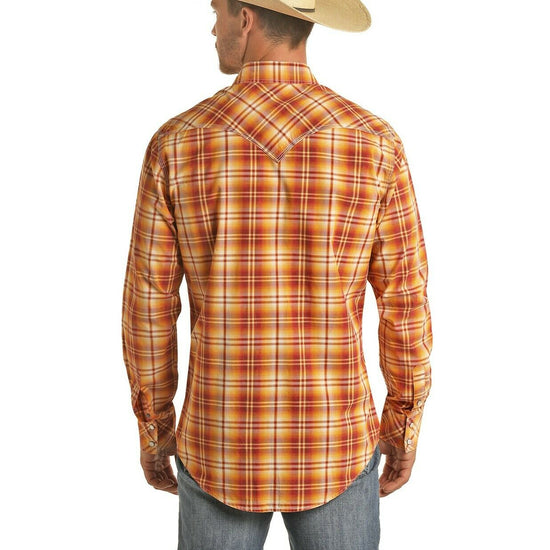 Rock & Roll Cowboy Men's Wine/Orange Ombre Yarndye Plaid Shirt B2S5094