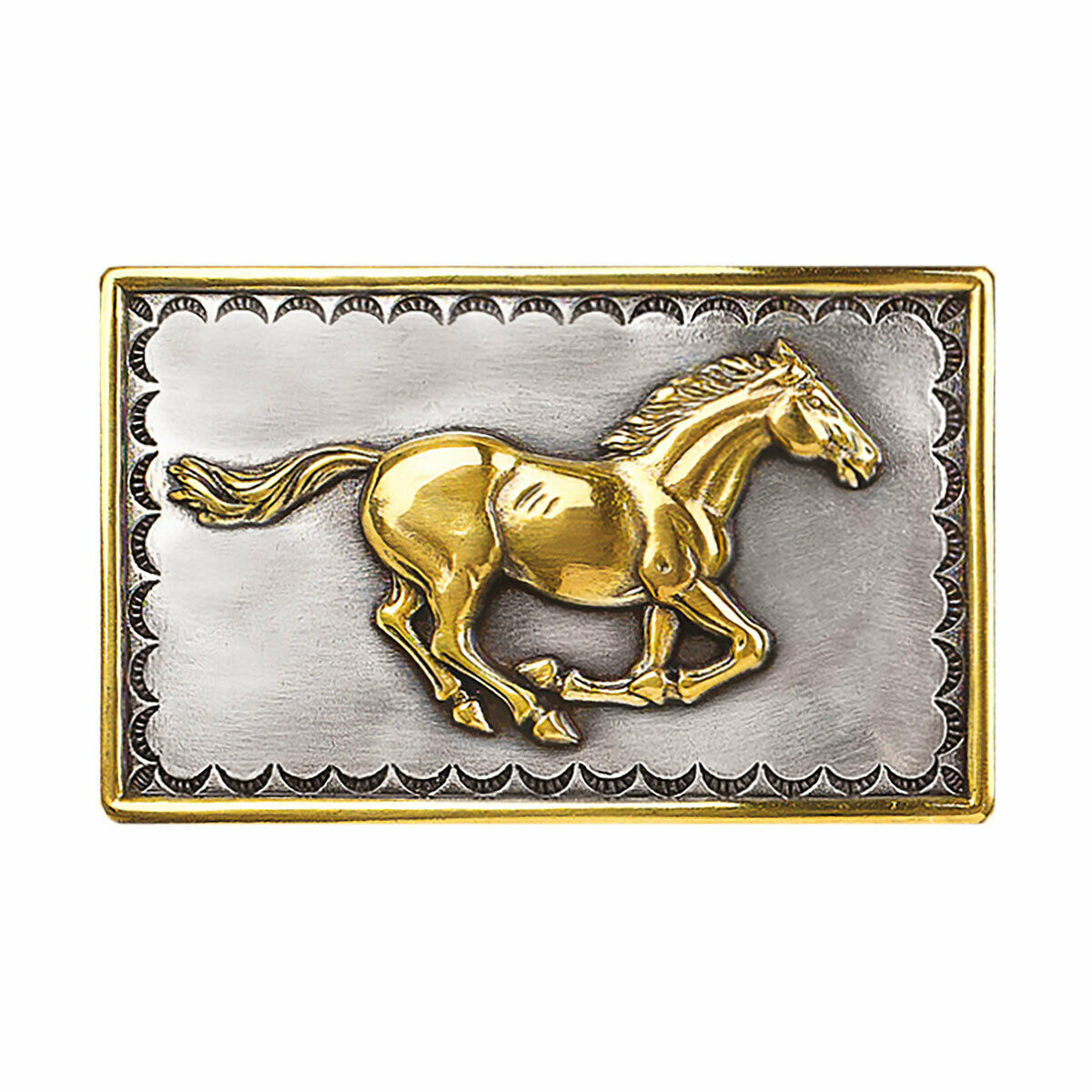 Nocona Mens Silver & Gold Rectangular Horse Belt Buckle 37560