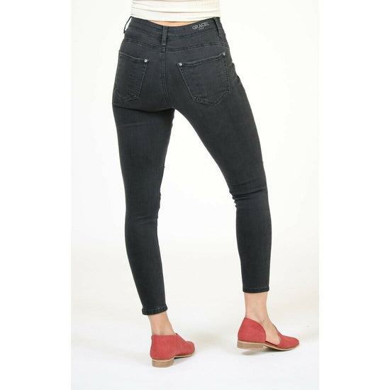 Grace in L.A. Ladies Button Fly Easy-Rise Black Skinny Jeans HNW-9366