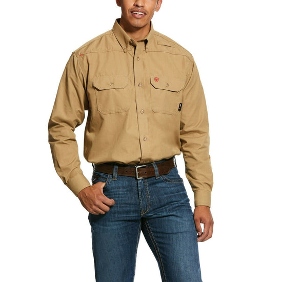 Ariat® Men's Khaki FR Featherlight Button-Up Work Shirt 10031015