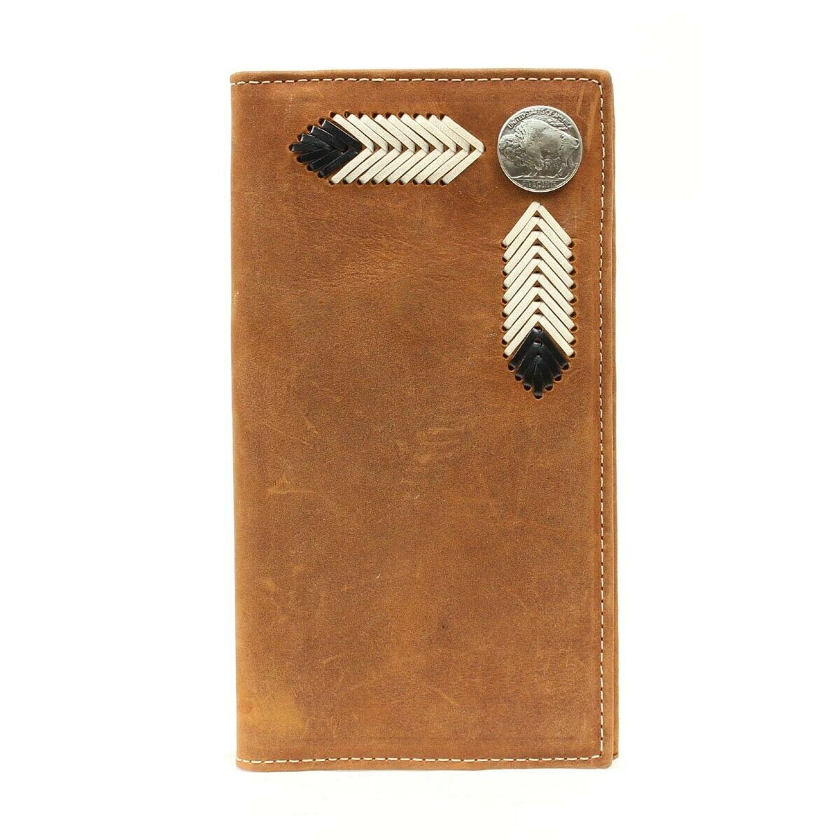 Load image into Gallery viewer, Nocona Men&amp;#39;s Tan Buffalo Coin &amp;amp; Feather Stitch Leather Wallet N5434044
