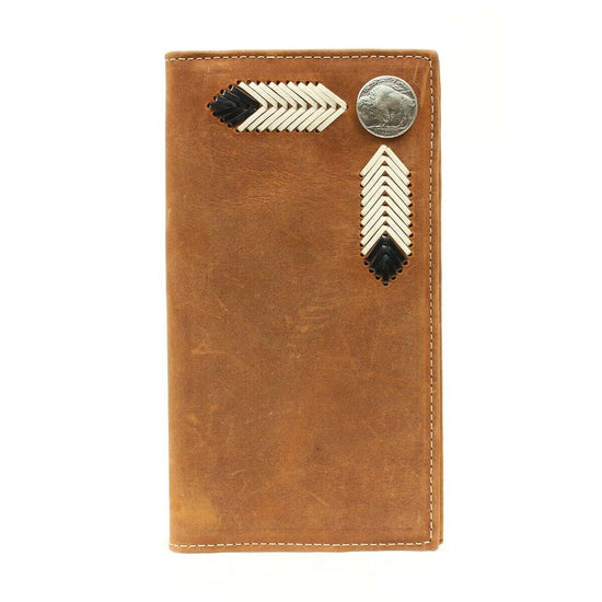 Nocona Men's Tan Buffalo Coin & Feather Stitch Leather Wallet N5434044
