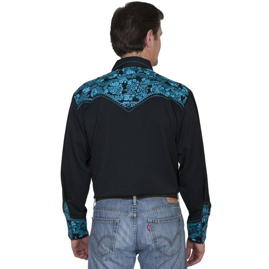 Scully Men's Floral Tooled Embroidery Black Shirts P-634-TUR