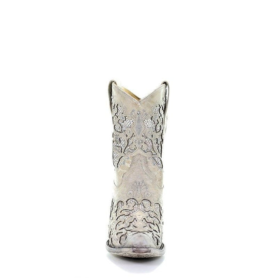 Corral Ladies Mariah White Glitter Inlay & Crystals Ankle Boots A3550
