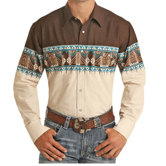Load image into Gallery viewer, Panhandle Men&amp;#39;s Scenic Border Print Shirt 30S5047
