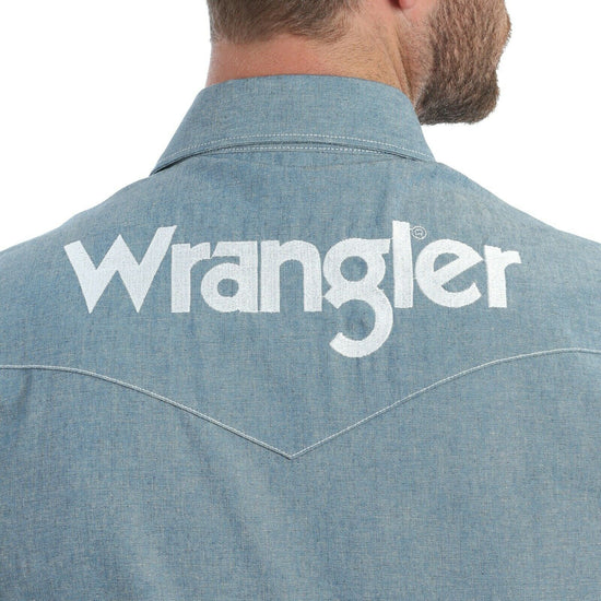 Wrangler Men's Logo Blue Chambray LS Snap Shirt MP1316M
