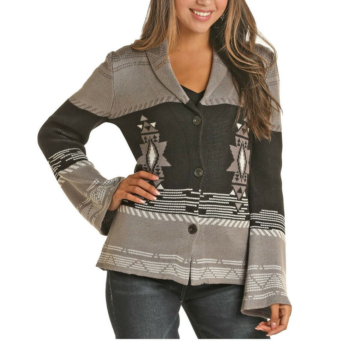 Powder River Ladies Grey Stagecoach Aztec Sweater 52-6718-05