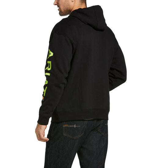 Load image into Gallery viewer, Ariat® Men&amp;#39;s Rebar Graphic Black With Lime Logo Hoodie 10032993
