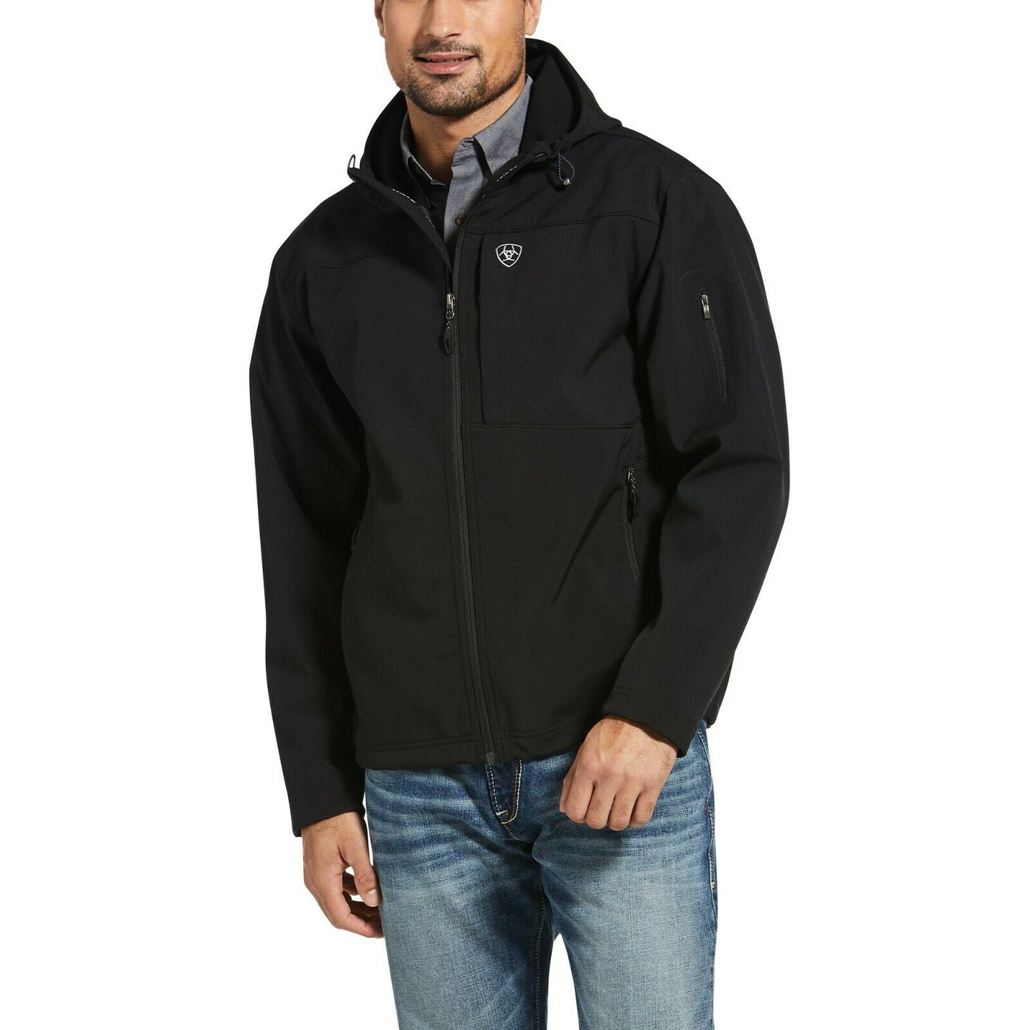 Load image into Gallery viewer, Ariat® Men&amp;#39;s Vernon Stretch Softshell Black Hooded Jacket 10033131
