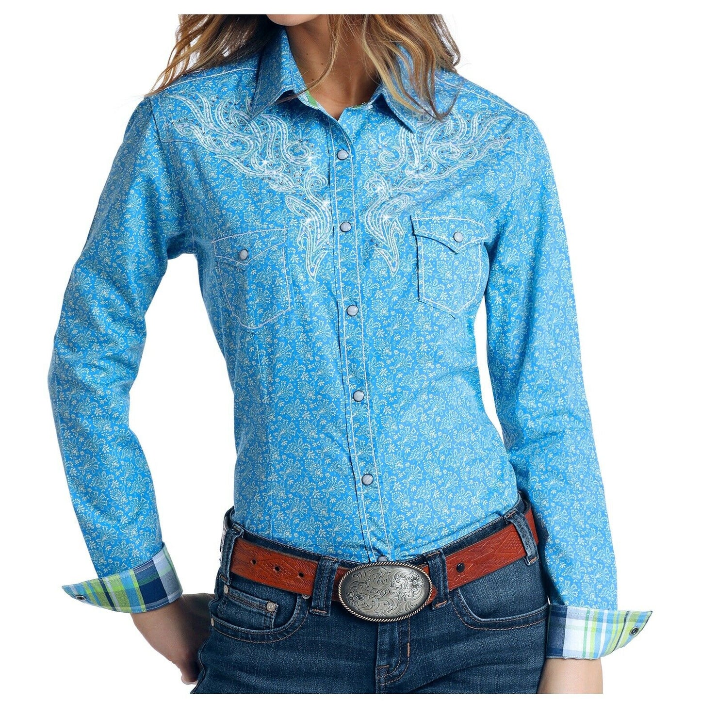 Panhandle Ladies Blue Rumet Vintage Print Shirt R4S5759