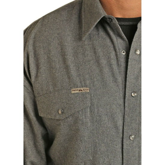 Powder River Outfitters Men's Grey Heather Twill Snap Shirt 36S6621