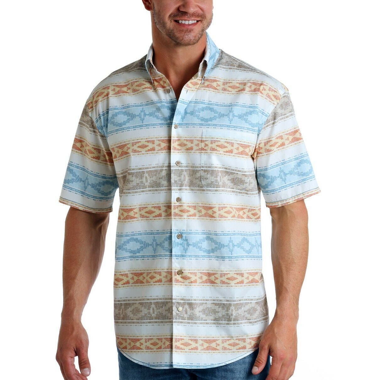 Panhandle Men's Rough Stock Alta Aztec Print Short Sleeve Shirt R1D5735